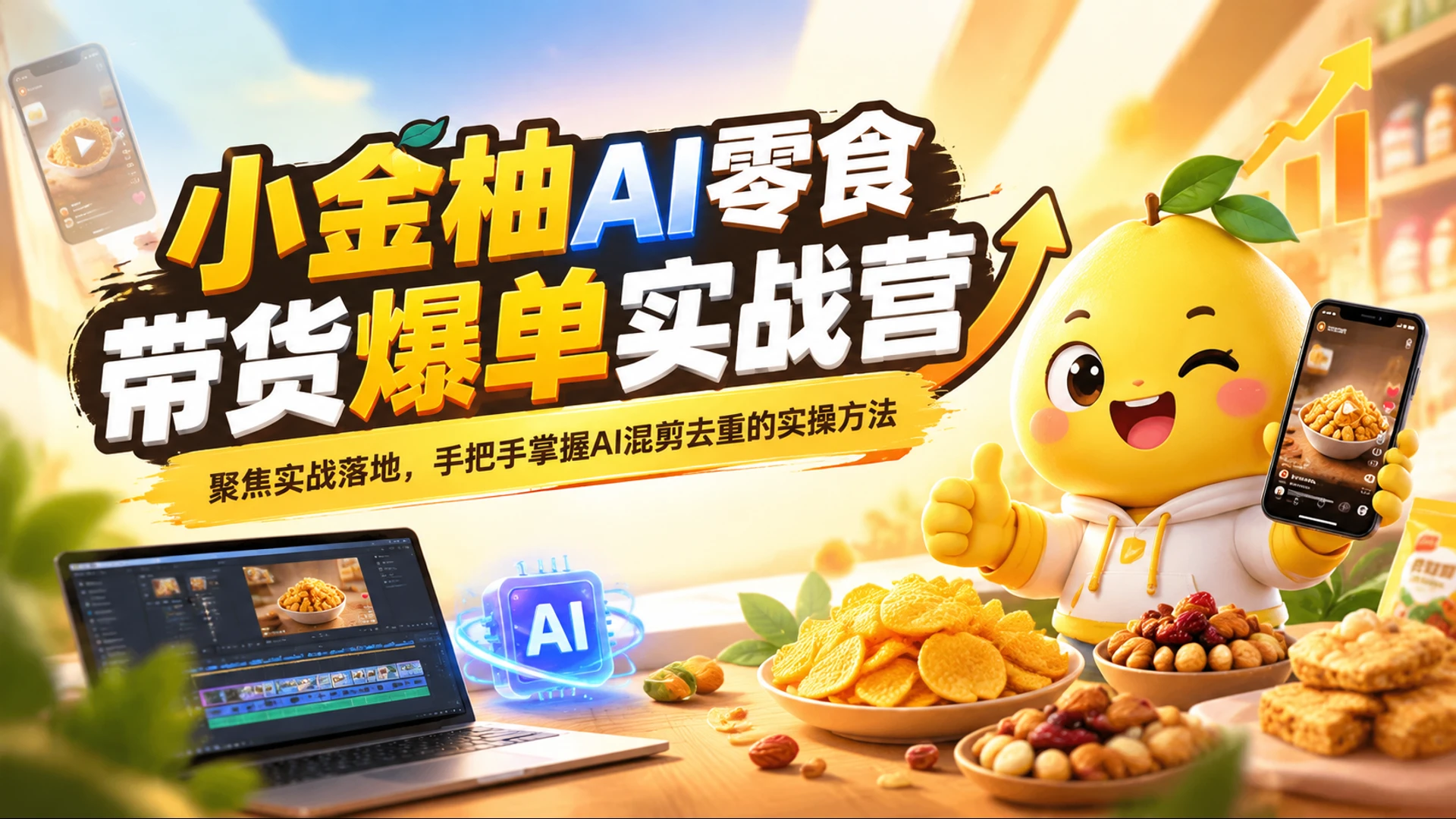 【精】小金柚AI零食带货爆单实战营聚焦实战落地,手把手掌握AI混剪去重的实操方法