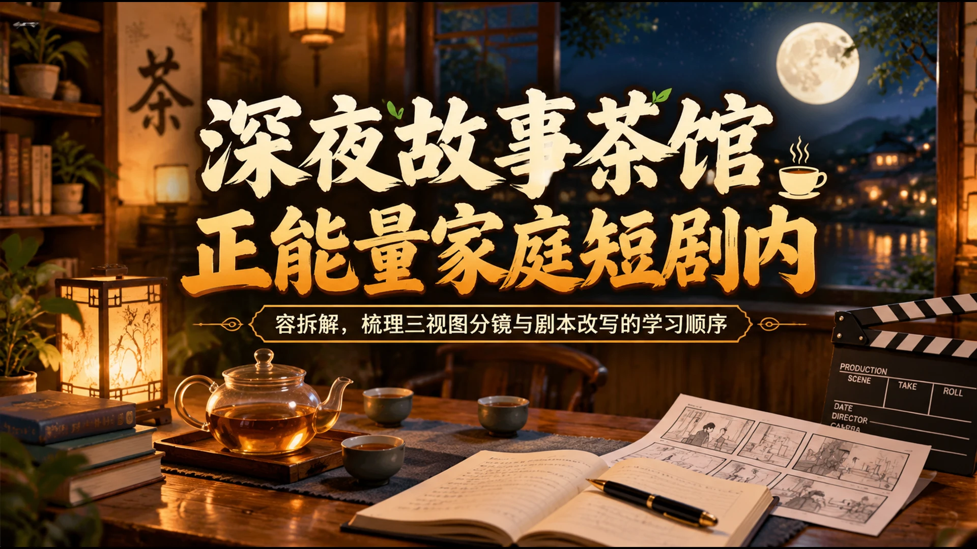 【精】深夜故事茶馆正能量家庭短剧内容拆解,梳理三视图分镜与剧本改写的学习顺序
