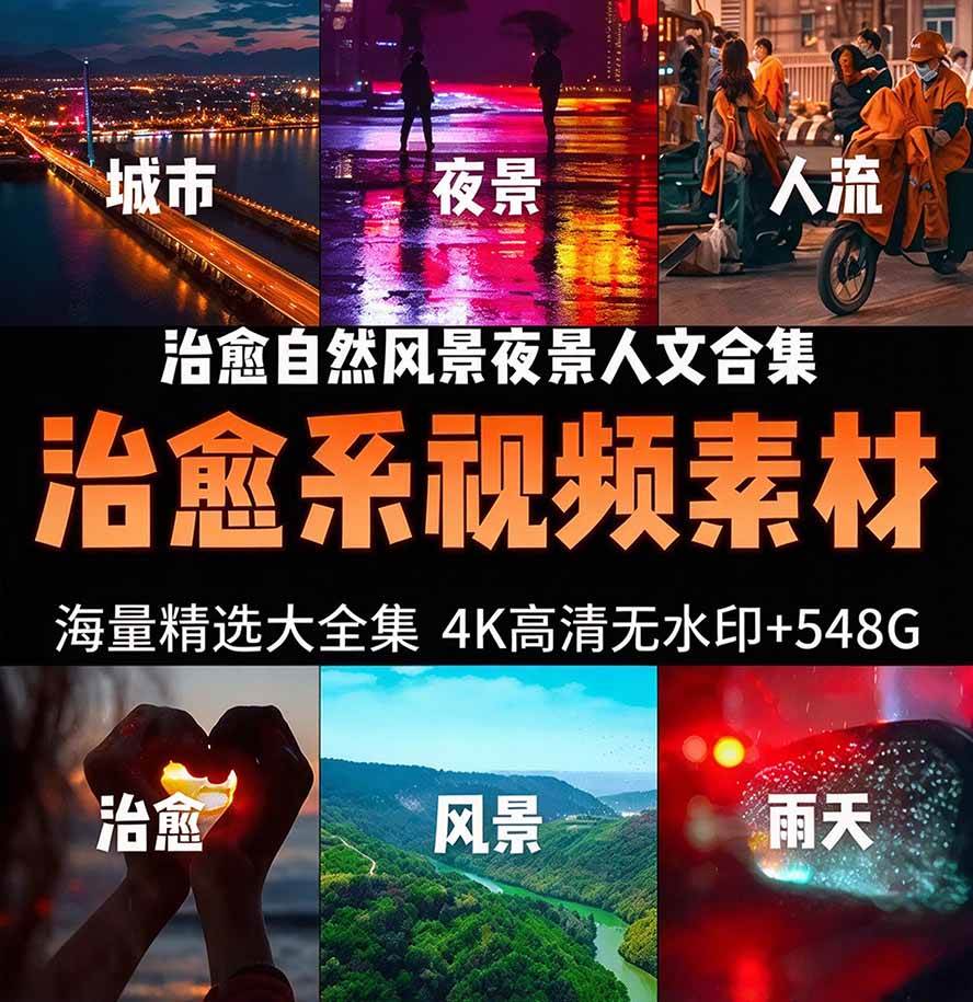 (21009期)氛围感3万+海量高清剪辑实况素材,含雨天、雪天、夜景、街道等经典场景,伤感唯美励志短视频无水印素材