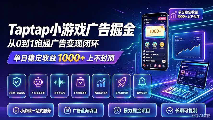 (21263期)TapTap小游戏广告掘金日赚收益1000+上不封顶