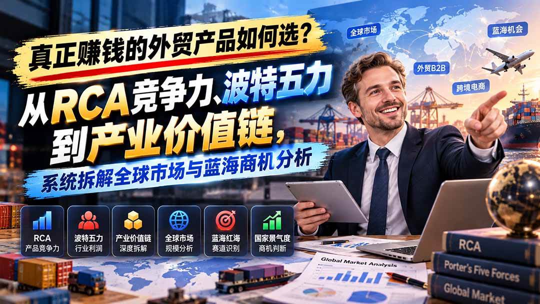 (20932期)真正赚钱的外贸B2B产品如何选?从RCA竞争力、波特五力到产业价值链,系统拆解全球市场与蓝海商机分析