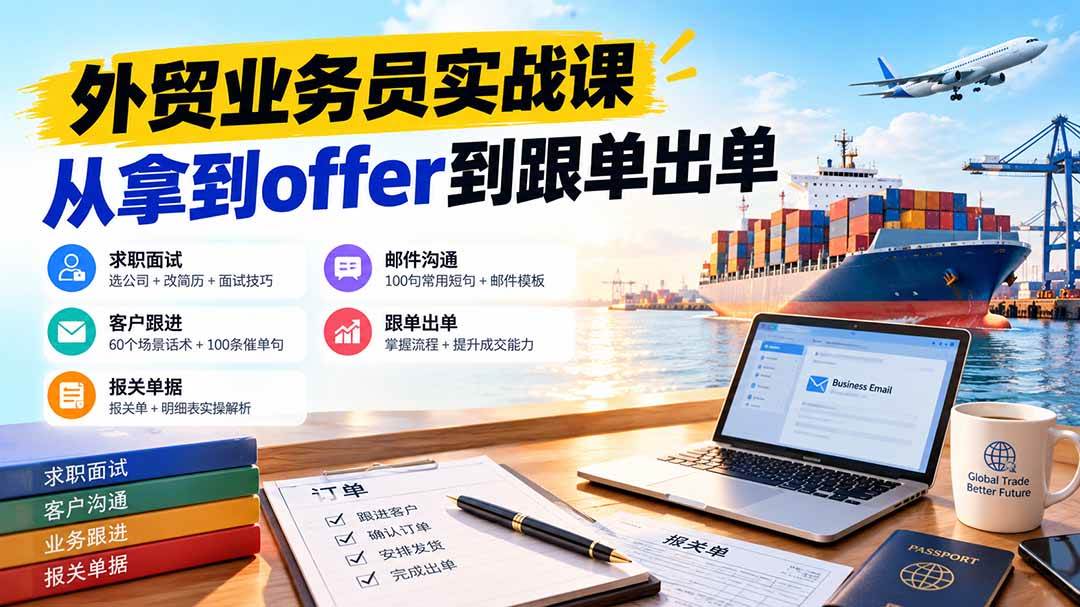 (20963期)外贸业务员从求职到出单实战课:教你筛选优质公司、优化简历、应对面试、客户跟进催单及出口报关操作篇