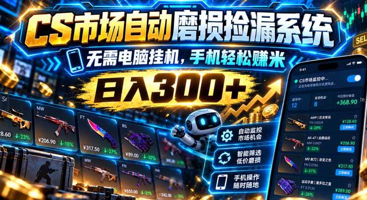 (21277期)CS市场自动磨损捡漏系统,无需电脑挂机,手机轻松赚米,日入300+