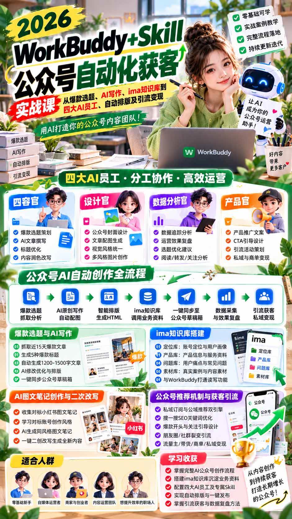 (21023期)WorkBuddy + Skill公众号自动化获客实战课:从爆款选题、AI写作、ima知识库到四大AI员工、自动排版及引流变现