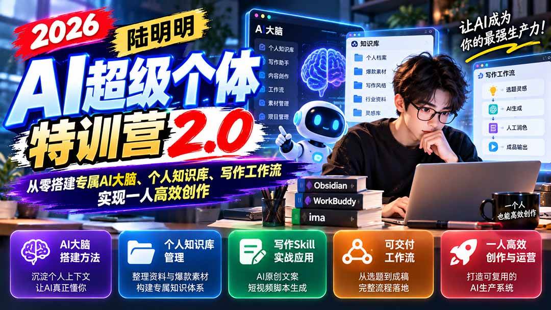 (21281期)2026AI超级个体特训营2.0:从零搭建专属AI大脑、个人知识库、写作工作流,实现一人高效创作