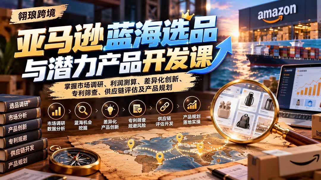 (21035期)亚马逊蓝海选品与潜力产品开发课:掌握市场调研、利润测算、差异化创新、专利筛查、供应链评估及产品规划